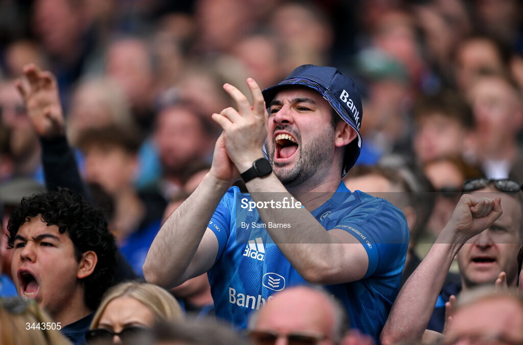 2 May 2026; Leinster supporters during the Investec Champions Cup semi-final match between Leinster and RC Toulon at the Aviva Stadium in Dublin. Photo by Sam Barnes/Sportsfile