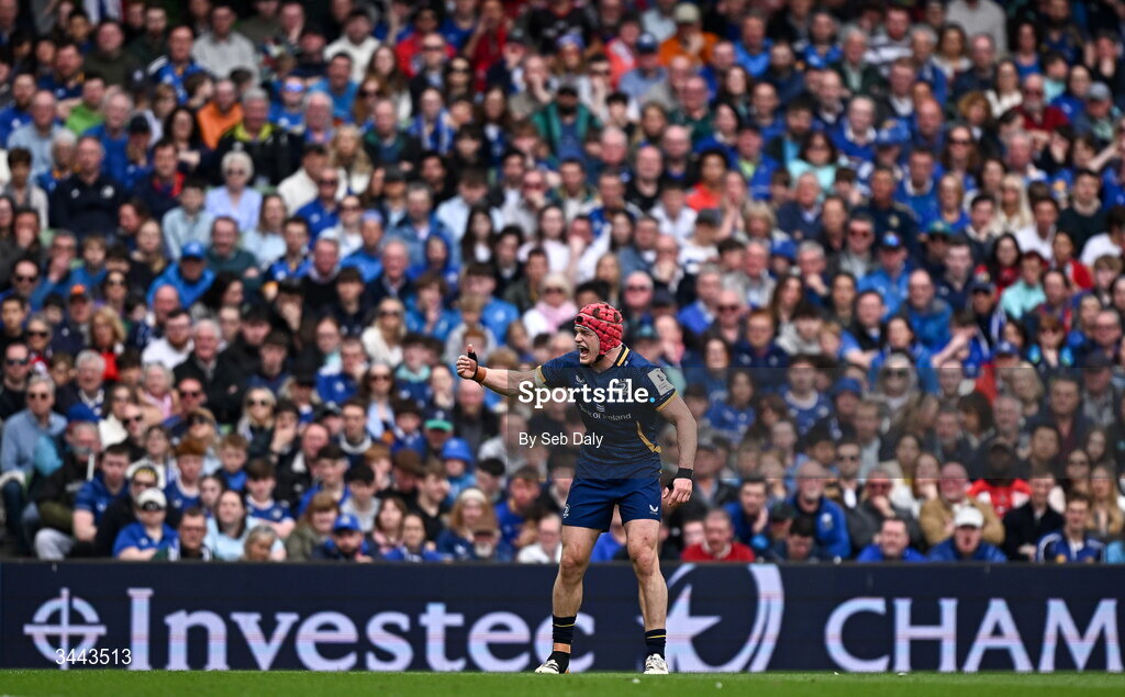 2 May 2026; Josh van der Flier of Leinster during the Investec Champions Cup semi-final match between Leinster and RC Toulon at the Aviva Stadium in Dublin. Photo by Seb Daly/Sportsfile