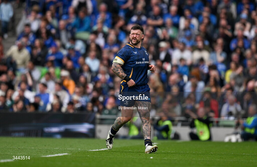 2 May 2026; Andrew Porter of Leinster leaves the pitch after being shown a yellow card during the Investec Champions Cup semi-final match between Leinster and RC Toulon at the Aviva Stadium in Dublin. Photo by Brendan Moran/Sportsfile