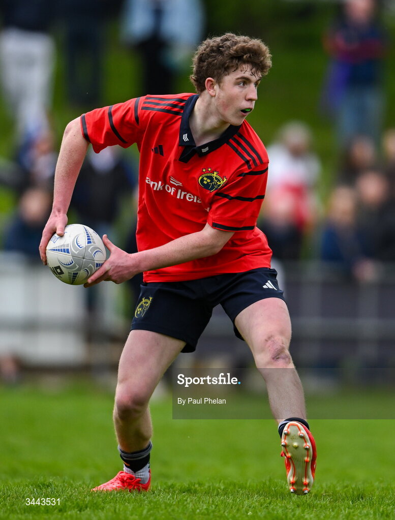2 May 2026; Fionn Fogarty of Munster during the IRFU Men's Junior Interprovincials Round 2 match between Munster and Leinster at DLSP FC in Kiltiernan, Dublin. Photo by Paul Phelan/Sportsfile