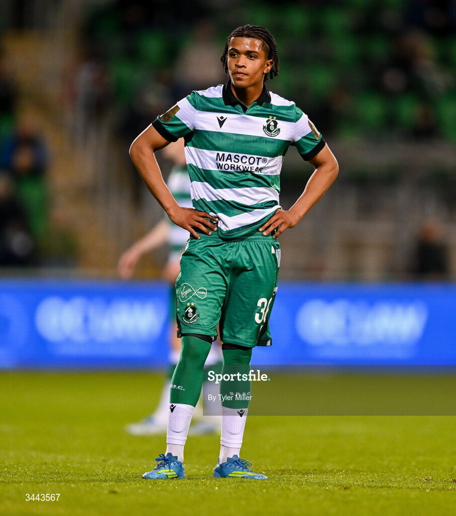 1 May 2026; Victor Ozhianvuna of Shamrock Rovers during the SSE Airtricity Men's Premier Division match between Shamrock Rovers and Waterford at Tallaght Stadium in Dublin. Photo by Tyler Miller/Sportsfile