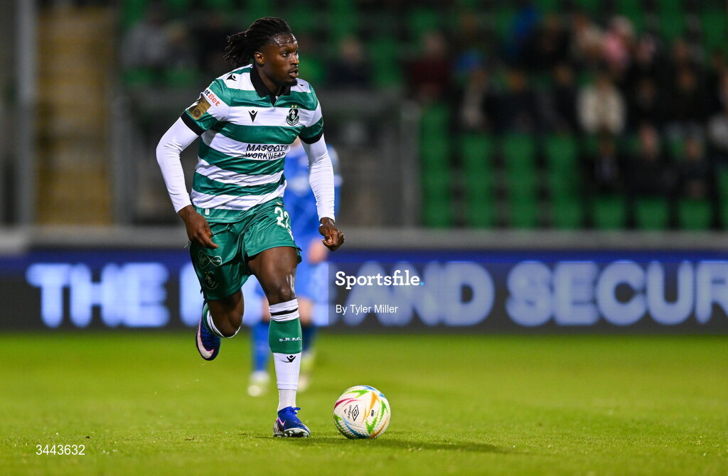 1 May 2026; Tunmise Sobowale of Shamrock Rovers during the SSE Airtricity Men's Premier Division match between Shamrock Rovers and Waterford at Tallaght Stadium in Dublin. Photo by Tyler Miller/Sportsfile