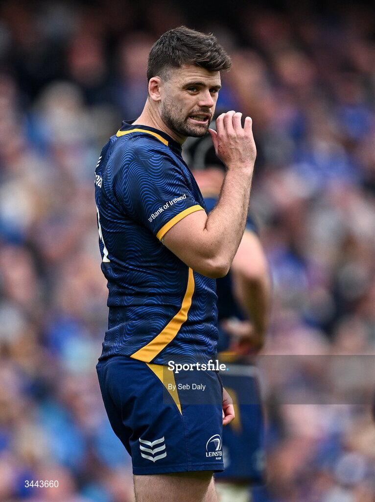 2 May 2026; Harry Byrne of Leinster during the Investec Champions Cup semi-final match between Leinster and RC Toulon at the Aviva Stadium in Dublin. Photo by Seb Daly/Sportsfile