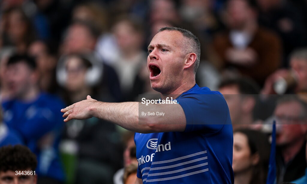 2 May 2026; Leinster supporters during the Investec Champions Cup semi-final match between Leinster and RC Toulon at the Aviva Stadium in Dublin. Photo by Seb Daly/Sportsfile