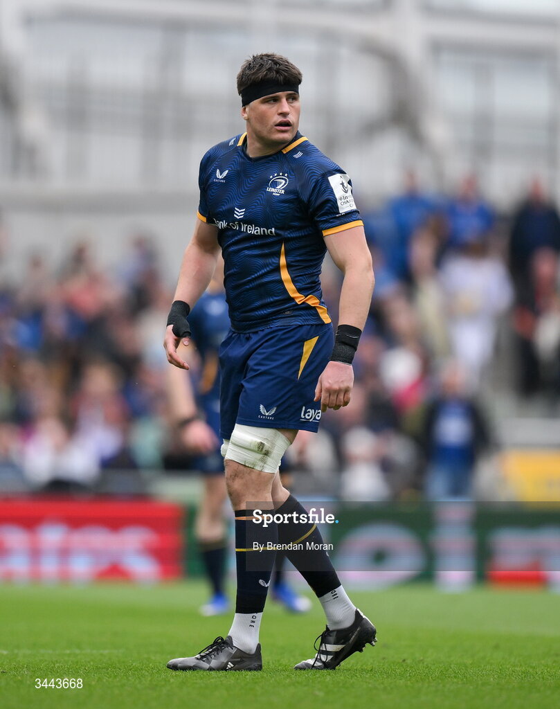 2 May 2026; Alex Soroka of Leinster during the Investec Champions Cup semi-final match between Leinster and RC Toulon at the Aviva Stadium in Dublin. Photo by Brendan Moran/Sportsfile