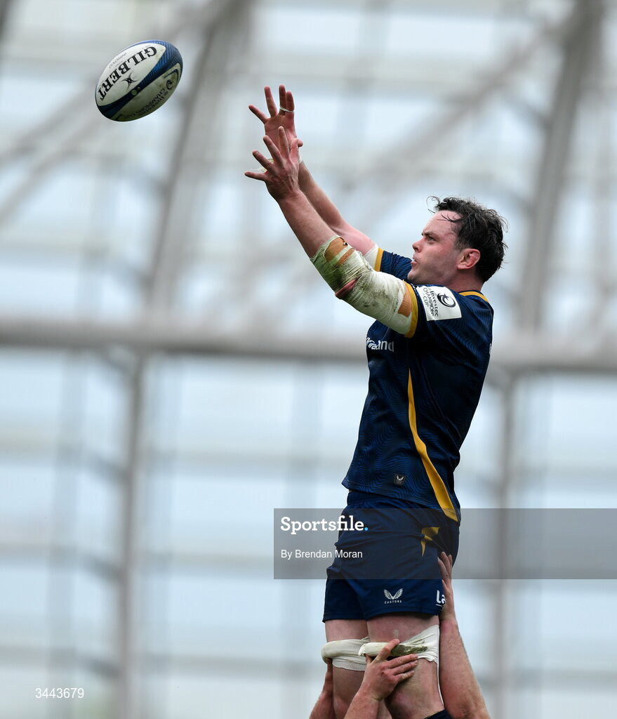 2 May 2026; James Ryan of Leinster wins possession in a line-out during the Investec Champions Cup semi-final match between Leinster and RC Toulon at the Aviva Stadium in Dublin. Photo by Brendan Moran/Sportsfile
