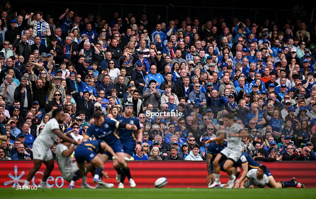 2 May 2026; Spectators during the Investec Champions Cup semi-final match between Leinster and RC Toulon at the Aviva Stadium in Dublin. Photo by Seb Daly/Sportsfile
