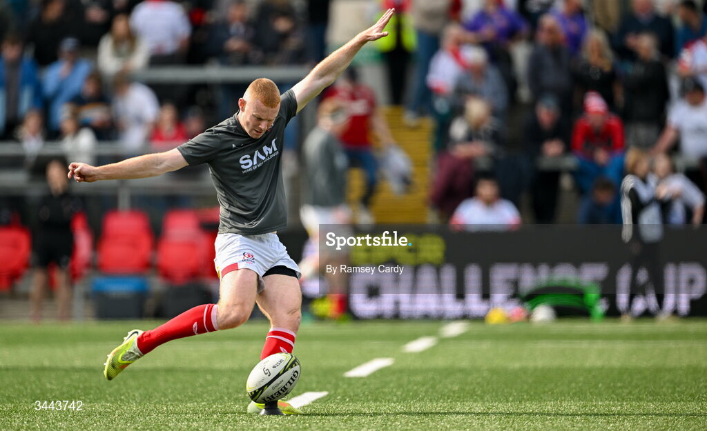 2 May 2026; Nathan Doak of Ulster before the EPCR Challenge Cup semi-final match between Ulster and Exeter Chiefs at Affidea Stadium in Belfast. Photo by Ramsey Cardy/Sportsfile