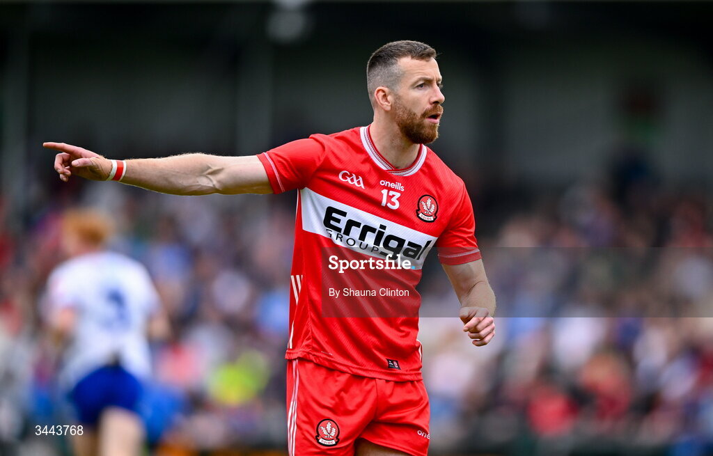 2 May 2026; Niall Loughlin of Derry during the Ulster GAA Football Senior Championship semi-final match between Derry and Monaghan at BOX-IT Athletic Grounds in Armagh. Photo by Shauna Clinton/Sportsfile