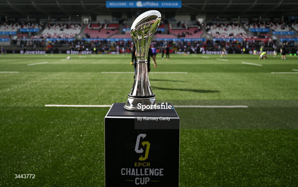 2 May 2026; A general view of the EPCR Challenge Cup trophy before the EPCR Challenge Cup semi-final match between Ulster and Exeter Chiefs at Affidea Stadium in Belfast. Photo by Ramsey Cardy/Sportsfile