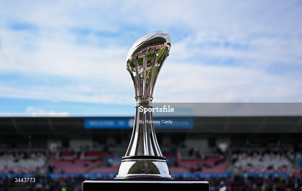 2 May 2026; A general view of the EPCR Challenge Cup trophy before the EPCR Challenge Cup semi-final match between Ulster and Exeter Chiefs at Affidea Stadium in Belfast. Photo by Ramsey Cardy/Sportsfile