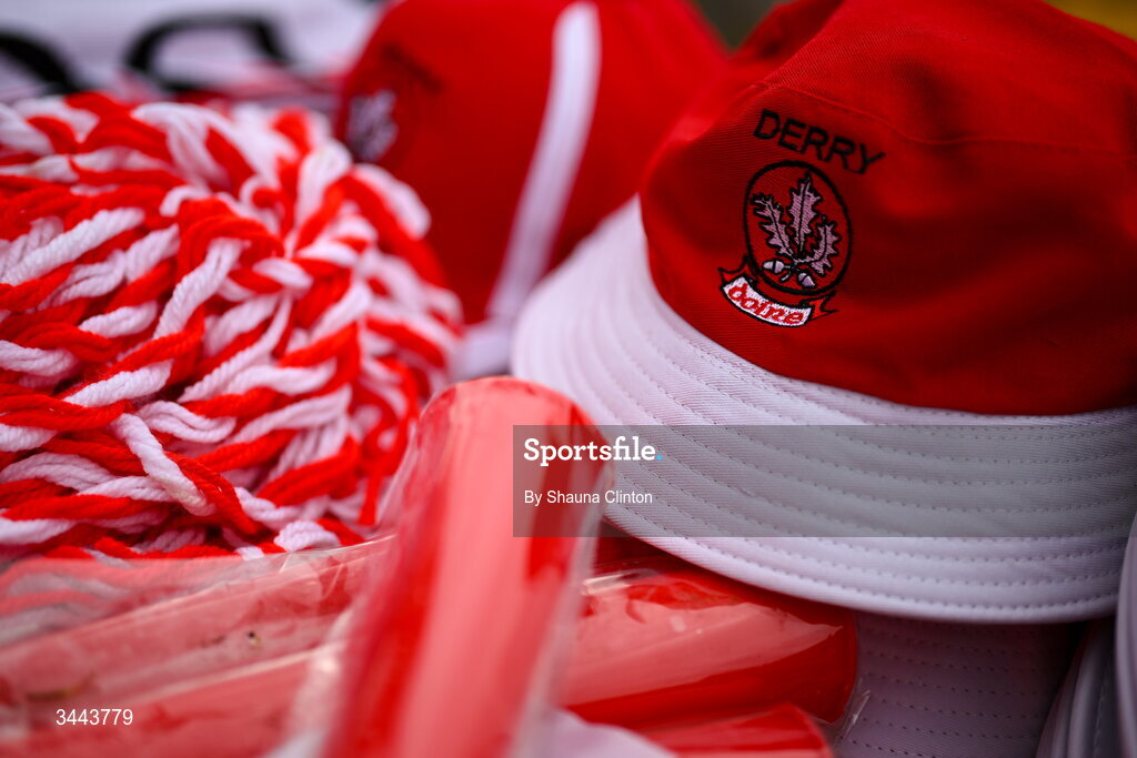 2 May 2026; Derry merchandise is seen before the Ulster GAA Football Senior Championship semi-final match between Derry and Monaghan at BOX-IT Athletic Grounds in Armagh. Photo by Shauna Clinton/Sportsfile