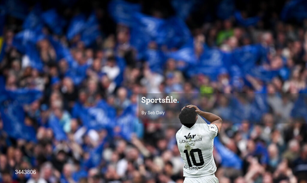 2 May 2026; Tomas Albornoz of RC Toulon reacts after the Investec Champions Cup semi-final match between Leinster and RC Toulon at the Aviva Stadium in Dublin. Photo by Seb Daly/Sportsfile