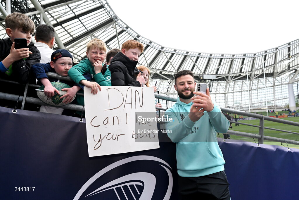 2 May 2026; Robbie Henshaw of Leinster with supporters after the Investec Champions Cup semi-final match between Leinster and RC Toulon at the Aviva Stadium in Dublin. Photo by Brendan Moran/Sportsfile