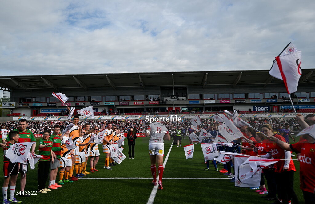 2 May 2026; Stuart McCloskey of Ulster runs out before the EPCR Challenge Cup semi-final match between Ulster and Exeter Chiefs at Affidea Stadium in Belfast. Photo by Ramsey Cardy/Sportsfile