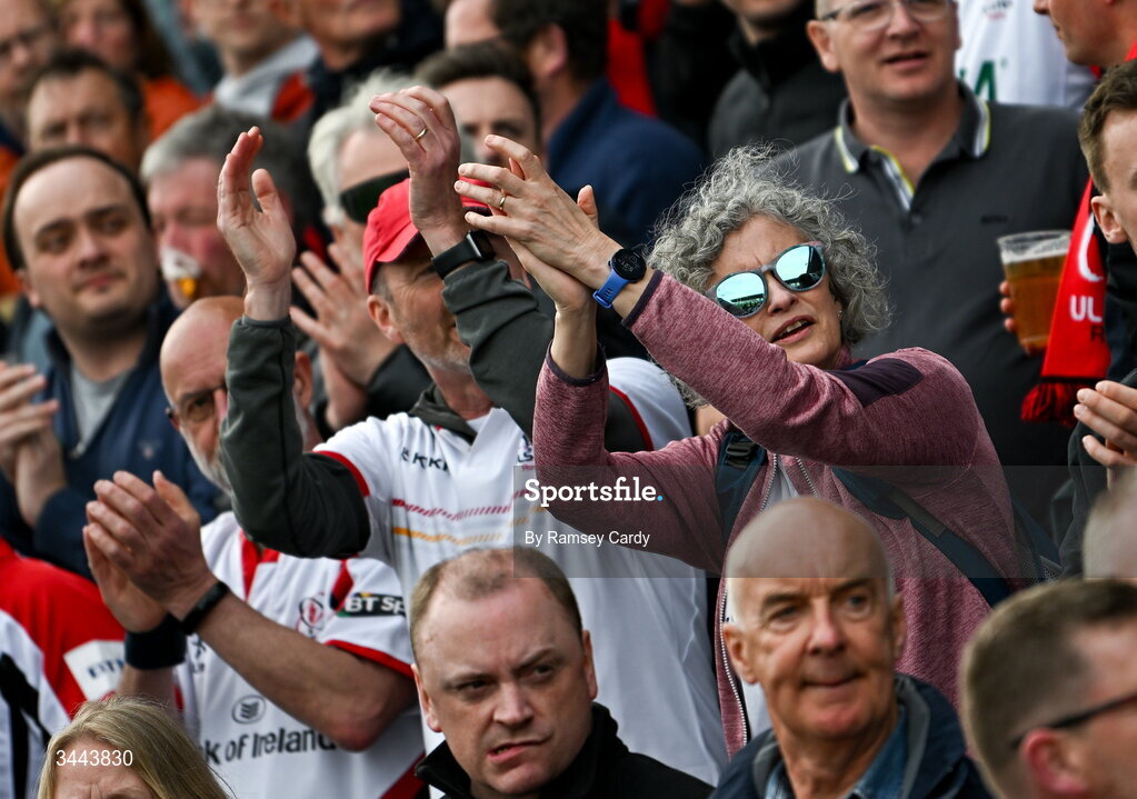 2 May 2026; Ulster supporters during the EPCR Challenge Cup semi-final match between Ulster and Exeter Chiefs at Affidea Stadium in Belfast. Photo by Ramsey Cardy/Sportsfile
