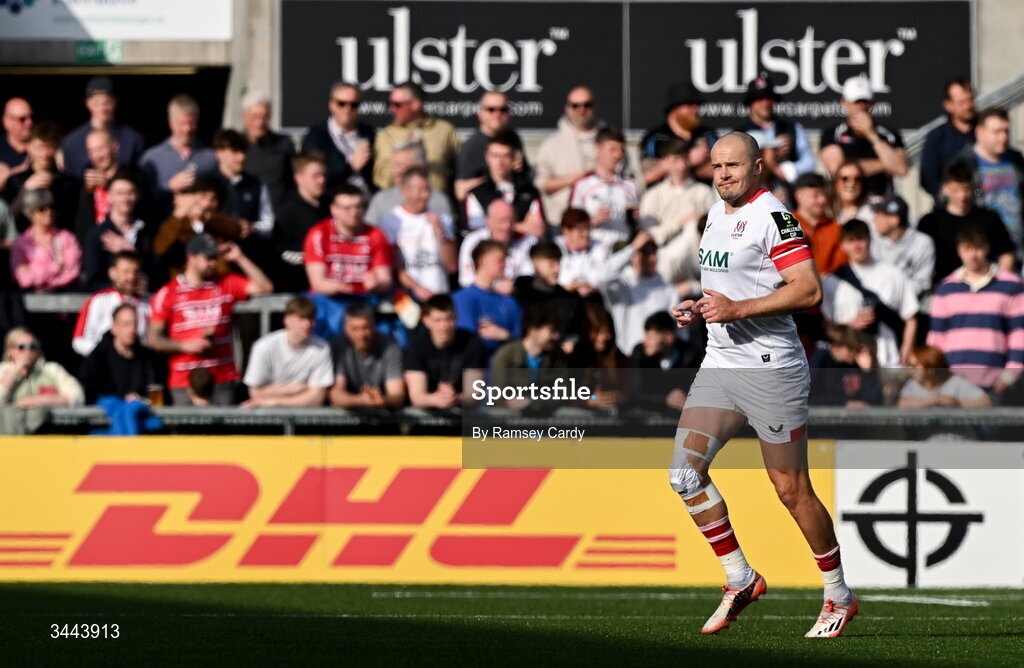 2 May 2026; Jacob Stockdale of Ulster after being shown a yellow card during the EPCR Challenge Cup semi-final match between Ulster and Exeter Chiefs at Affidea Stadium in Belfast. Photo by Ramsey Cardy/Sportsfile