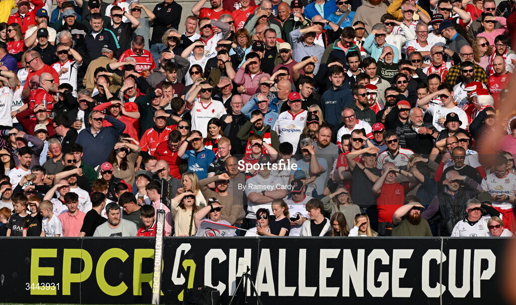 2 May 2026; Supporters in the sun look on during the EPCR Challenge Cup semi-final match between Ulster and Exeter Chiefs at Affidea Stadium in Belfast. Photo by Ramsey Cardy/Sportsfile