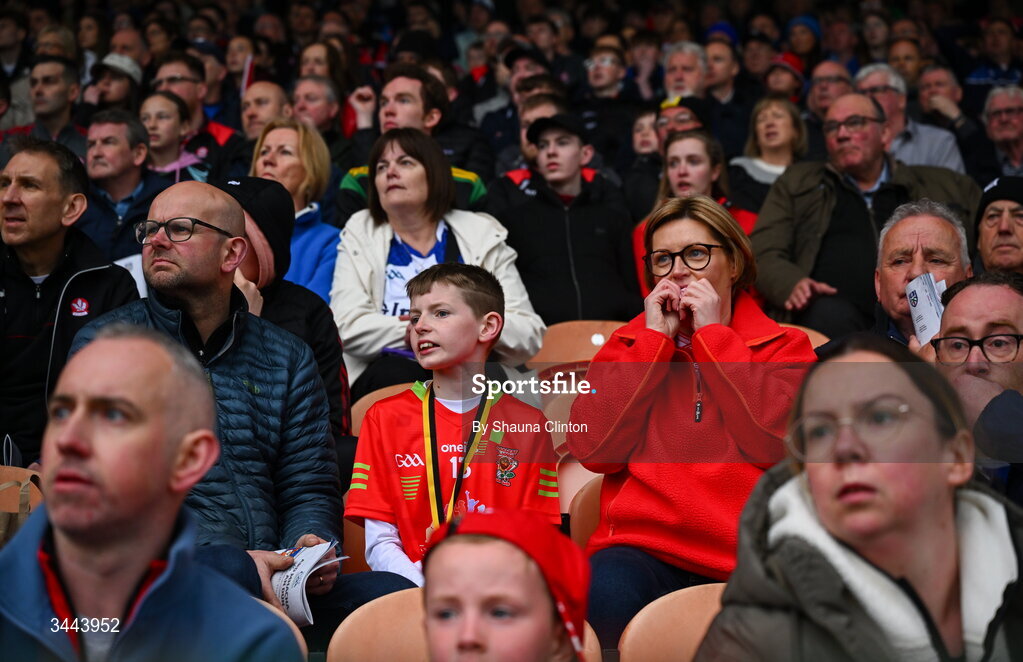 2 May 2026; Specators react during the Ulster GAA Football Senior Championship semi-final match between Derry and Monaghan at BOX-IT Athletic Grounds in Armagh. Photo by Shauna Clinton/Sportsfile