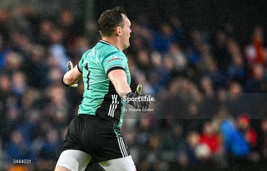 2 May 2026; Monaghan goalkeeper Rory Beggan celebrates after kicking the game-winning score during extra-time of the Ulster GAA Football Senior Championship semi-final match between Derry and Monaghan at BOX-IT Athletic Grounds in Armagh. Photo by Shauna Clinton/Sportsfile