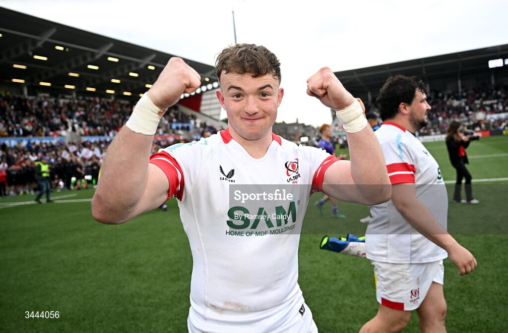2 May 2026; Jack Murphy of Ulster celebrates after the EPCR Challenge Cup semi-final match between Ulster and Exeter Chiefs at Affidea Stadium in Belfast. Photo by Ramsey Cardy/Sportsfile