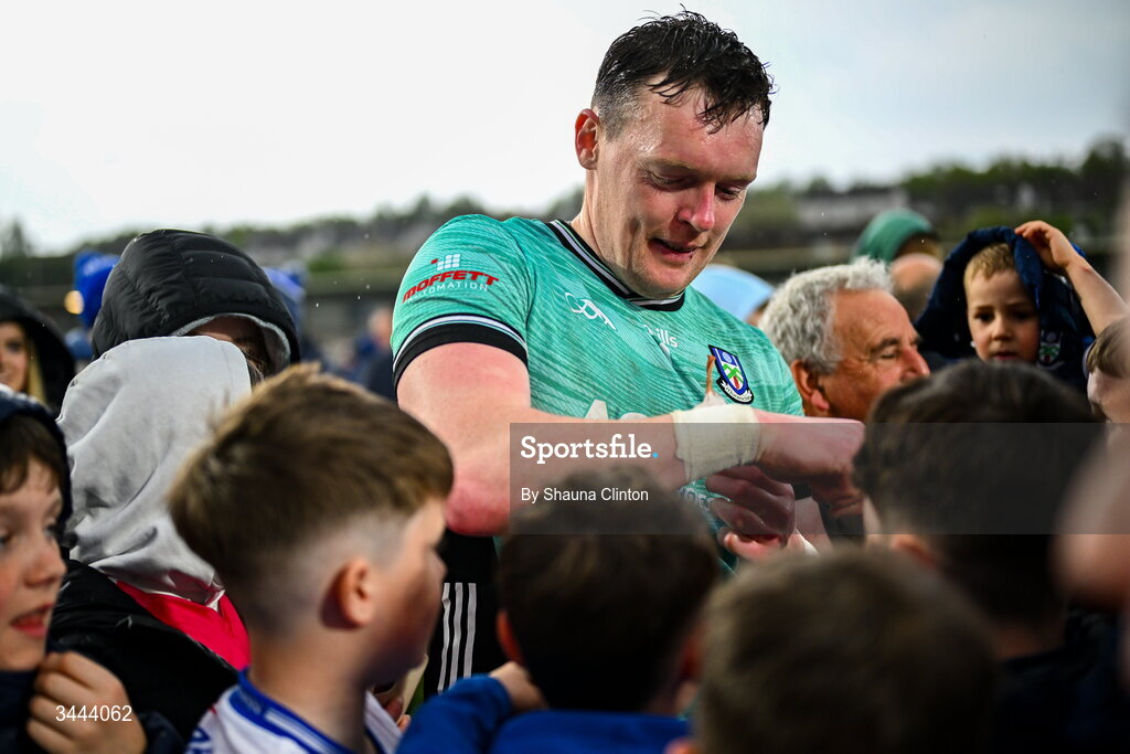 2 May 2026; Monaghan goalkeeper Rory Beggan with supporters after his side's victory in the Ulster GAA Football Senior Championship semi-final match between Derry and Monaghan at BOX-IT Athletic Grounds in Armagh. Photo by Shauna Clinton/Sportsfile