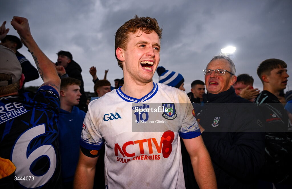 2 May 2026; Karl Gallagher of Monaghan with supporters after their side's victory in the Ulster GAA Football Senior Championship semi-final match between Derry and Monaghan at BOX-IT Athletic Grounds in Armagh. Photo by Shauna Clinton/Sportsfile