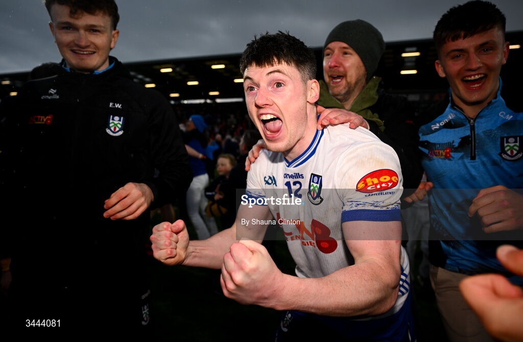 2 May 2026; Stephen O'Hanlon of Monaghan celebrates after his side's victory in the Ulster GAA Football Senior Championship semi-final match between Derry and Monaghan at BOX-IT Athletic Grounds in Armagh. Photo by Shauna Clinton/Sportsfile