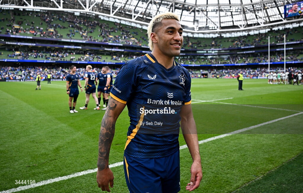 2 May 2026; Rieko Ioane of Leinster after the Investec Champions Cup semi-final match between Leinster and RC Toulon at the Aviva Stadium in Dublin. Photo by Seb Daly/Sportsfile