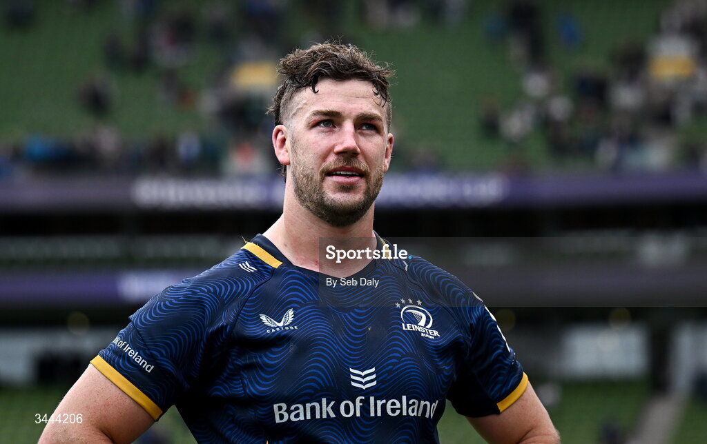 2 May 2026; Caelan Doris of Leinster after the Investec Champions Cup semi-final match between Leinster and RC Toulon at the Aviva Stadium in Dublin. Photo by Seb Daly/Sportsfile