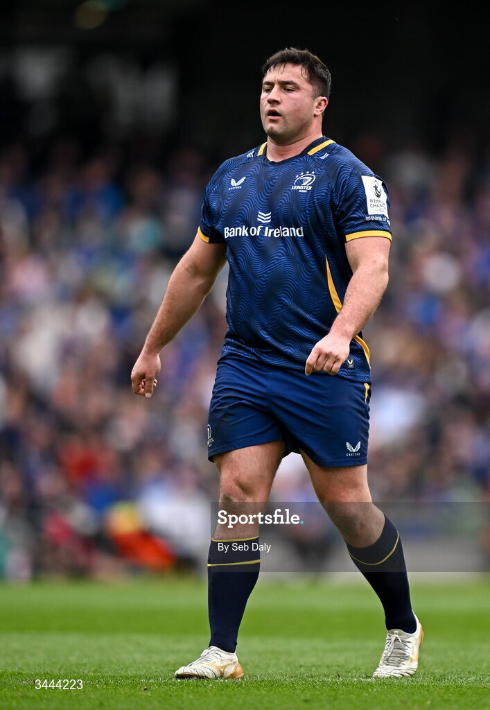 2 May 2026; Thomas Clarkson of Leinster during the Investec Champions Cup semi-final match between Leinster and RC Toulon at the Aviva Stadium in Dublin. Photo by Seb Daly/Sportsfile