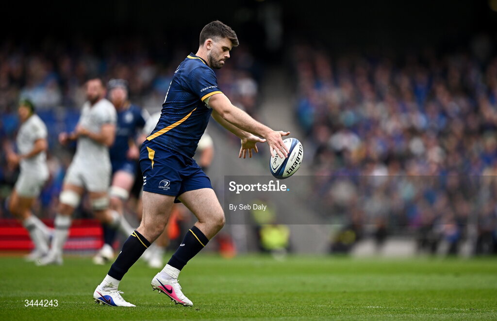 2 May 2026; Harry Byrne of Leinster during the Investec Champions Cup semi-final match between Leinster and RC Toulon at the Aviva Stadium in Dublin. Photo by Seb Daly/Sportsfile