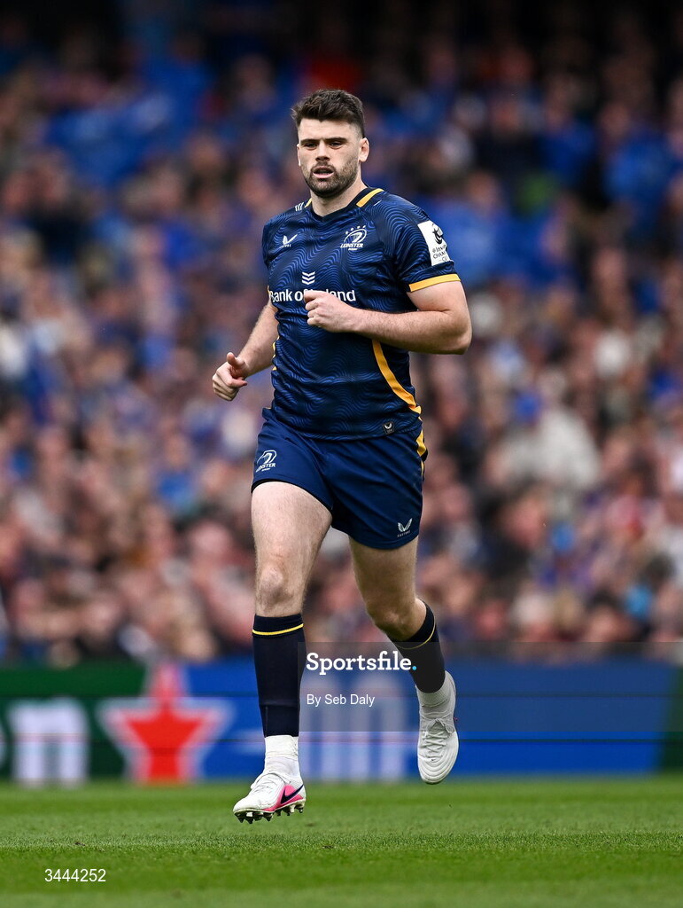 2 May 2026; Harry Byrne of Leinster during the Investec Champions Cup semi-final match between Leinster and RC Toulon at the Aviva Stadium in Dublin. Photo by Seb Daly/Sportsfile