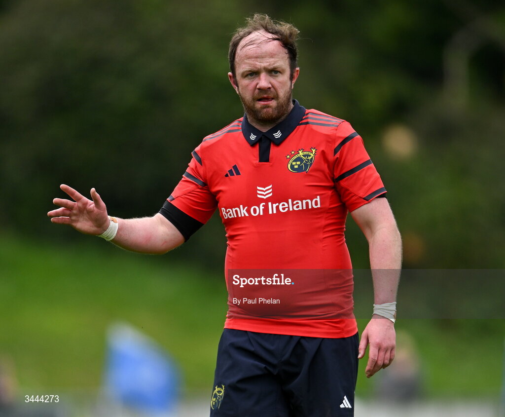 2 May 2026; Brian Mullins of Munster during the IRFU Men's Junior Interprovincials Round 2 match between Munster and Leinster at DLSP FC in Kiltiernan, Dublin. Photo by Paul Phelan/Sportsfile