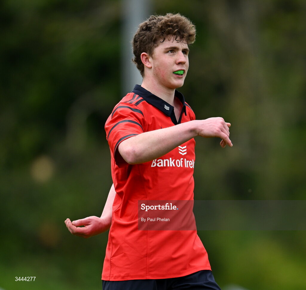 2 May 2026; Fionn Fogarty of Munster during the IRFU Men's Junior Interprovincials Round 2 match between Munster and Leinster at DLSP FC in Kiltiernan, Dublin. Photo by Paul Phelan/Sportsfile