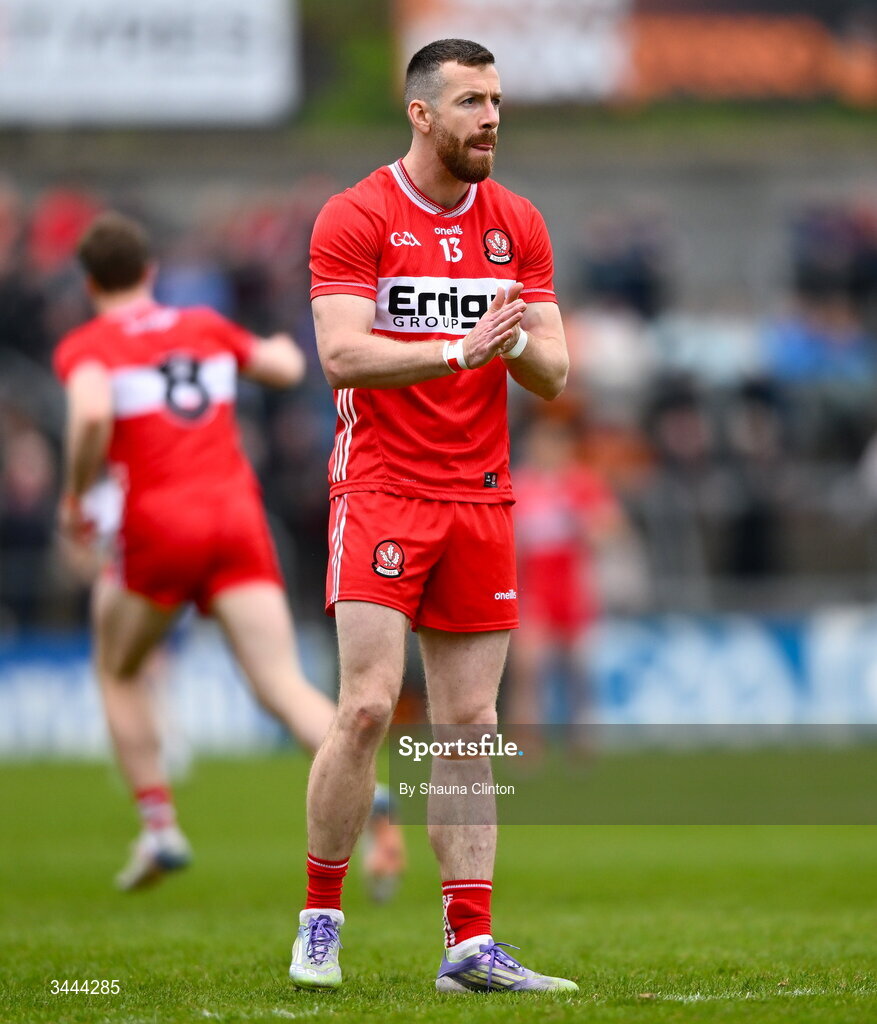 2 May 2026; Niall Loughlin of Derry during the Ulster GAA Football Senior Championship semi-final match between Derry and Monaghan at BOX-IT Athletic Grounds in Armagh. Photo by Shauna Clinton/Sportsfile
