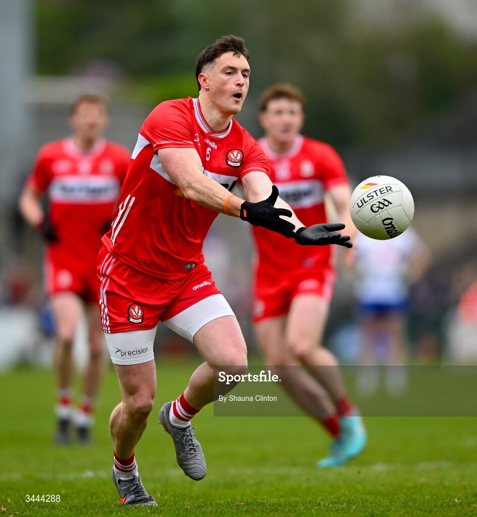 2 May 2026; Gareth McKinless of Derry during the Ulster GAA Football Senior Championship semi-final match between Derry and Monaghan at BOX-IT Athletic Grounds in Armagh. Photo by Shauna Clinton/Sportsfile