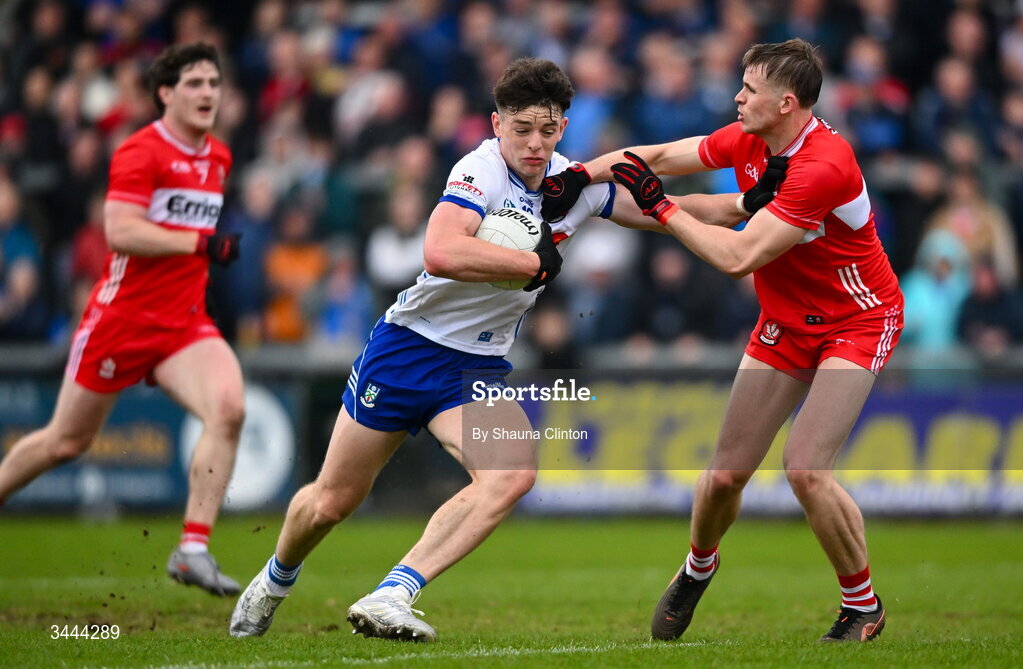 2 May 2026; Bobby McCaul of Monaghan during the Ulster GAA Football Senior Championship semi-final match between Derry and Monaghan at BOX-IT Athletic Grounds in Armagh. Photo by Shauna Clinton/Sportsfile