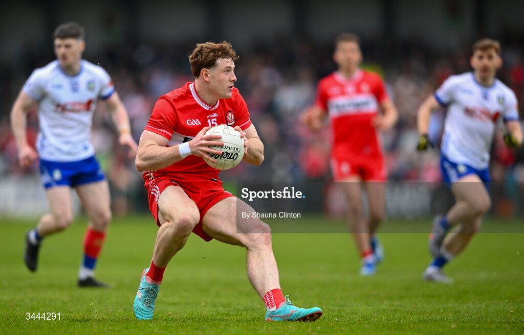 2 May 2026; Lachlan Murray of Derry during the Ulster GAA Football Senior Championship semi-final match between Derry and Monaghan at BOX-IT Athletic Grounds in Armagh. Photo by Shauna Clinton/Sportsfile