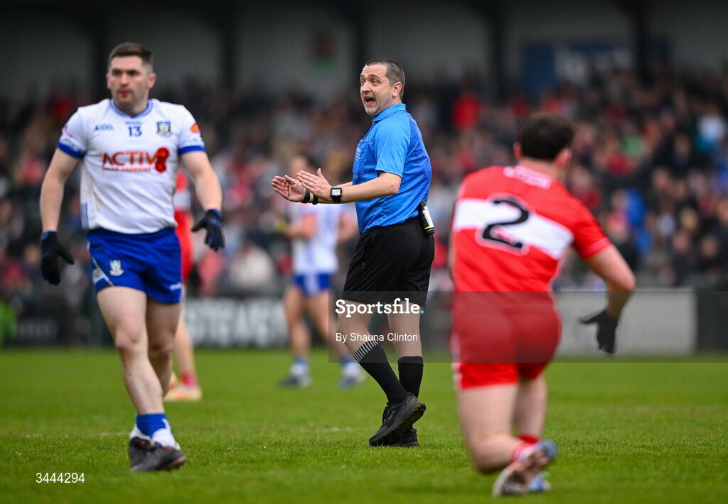 2 May 2026; Referee Noel Mooney during the Ulster GAA Football Senior Championship semi-final match between Derry and Monaghan at BOX-IT Athletic Grounds in Armagh. Photo by Shauna Clinton/Sportsfile