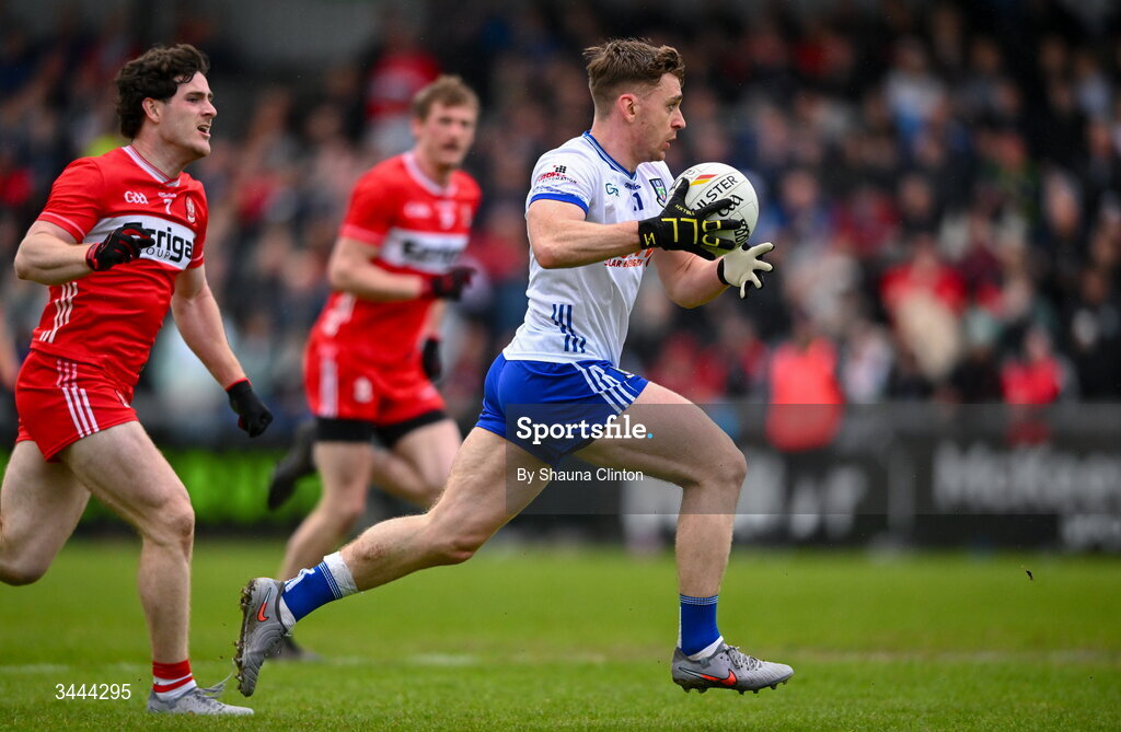 2 May 2026; Micheal Bannigan of Monaghan during the Ulster GAA Football Senior Championship semi-final match between Derry and Monaghan at BOX-IT Athletic Grounds in Armagh. Photo by Shauna Clinton/Sportsfile