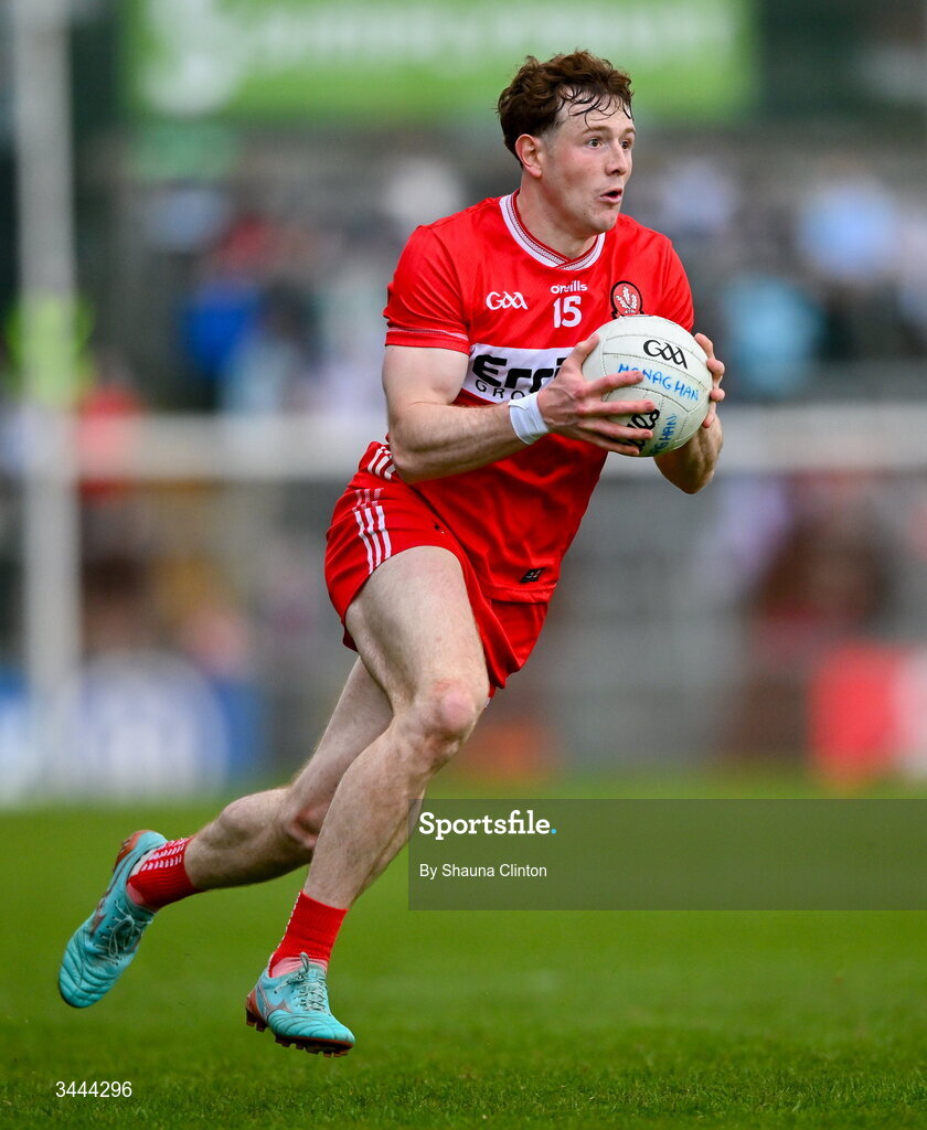 2 May 2026; Lachlan Murray of Derry during the Ulster GAA Football Senior Championship semi-final match between Derry and Monaghan at BOX-IT Athletic Grounds in Armagh. Photo by Shauna Clinton/Sportsfile