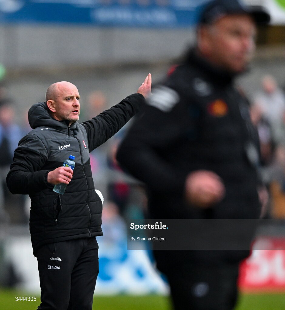 2 May 2026; Derry manager Ciarán Meenagh during the Ulster GAA Football Senior Championship semi-final match between Derry and Monaghan at BOX-IT Athletic Grounds in Armagh. Photo by Shauna Clinton/Sportsfile