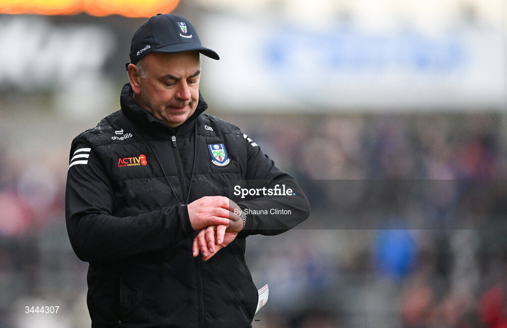 2 May 2026; Monaghan manager Gabriel Bannigan during the Ulster GAA Football Senior Championship semi-final match between Derry and Monaghan at BOX-IT Athletic Grounds in Armagh. Photo by Shauna Clinton/Sportsfile