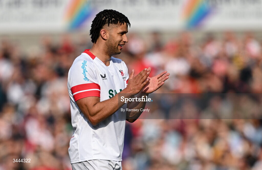 2 May 2026; Cormac Izuchukwu of Ulster during the EPCR Challenge Cup semi-final match between Ulster and Exeter Chiefs at Affidea Stadium in Belfast. Photo by Ramsey Cardy/Sportsfile