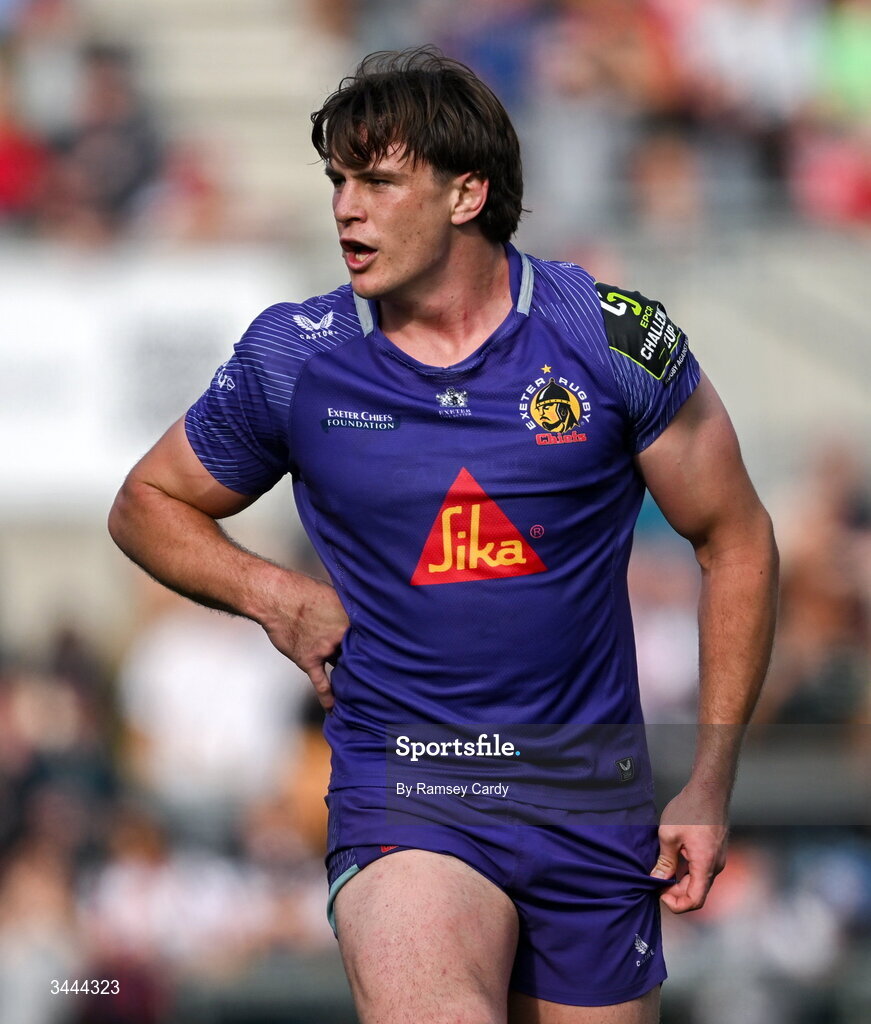 2 May 2026; Tom Hooper of Exeter Chiefs during the EPCR Challenge Cup semi-final match between Ulster and Exeter Chiefs at Affidea Stadium in Belfast. Photo by Ramsey Cardy/Sportsfile