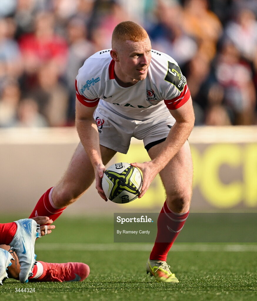 2 May 2026; Nathan Doak of Ulster during the EPCR Challenge Cup semi-final match between Ulster and Exeter Chiefs at Affidea Stadium in Belfast. Photo by Ramsey Cardy/Sportsfile