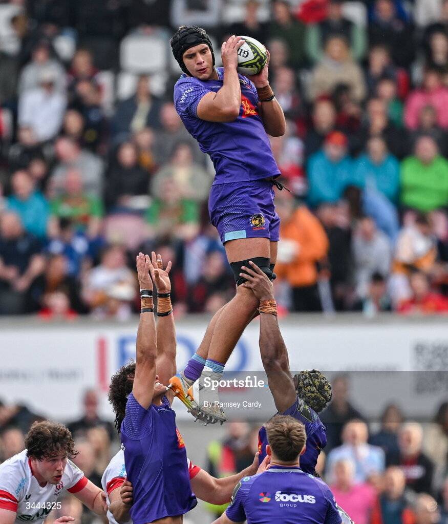 2 May 2026; Dafydd Jenkins of Exeter Chiefs during the EPCR Challenge Cup semi-final match between Ulster and Exeter Chiefs at Affidea Stadium in Belfast. Photo by Ramsey Cardy/Sportsfile