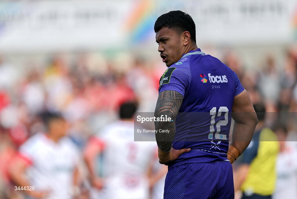 2 May 2026; Len Ikitau of Exeter Chiefs during the EPCR Challenge Cup semi-final match between Ulster and Exeter Chiefs at Affidea Stadium in Belfast. Photo by Ramsey Cardy/Sportsfile