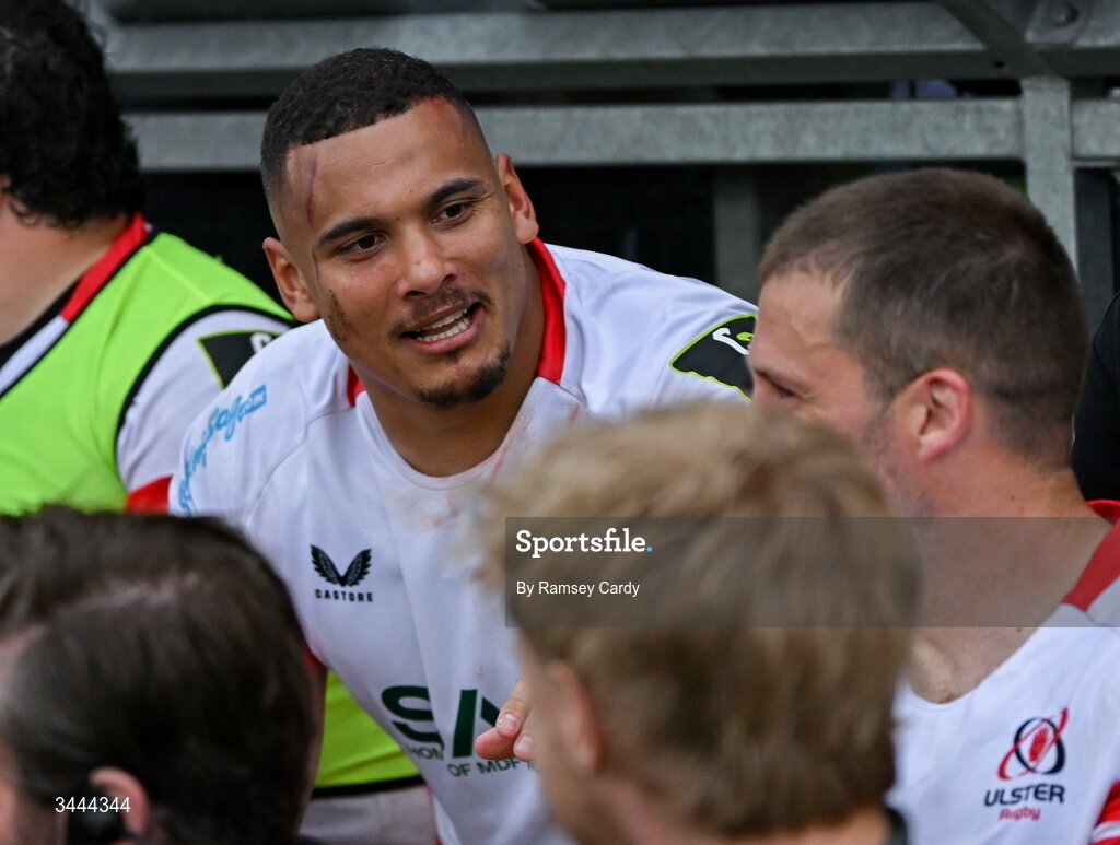 2 May 2026; Juarno Augustus of Ulster during the EPCR Challenge Cup semi-final match between Ulster and Exeter Chiefs at Affidea Stadium in Belfast. Photo by Ramsey Cardy/Sportsfile